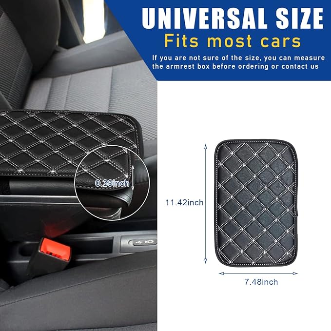 Ziciner Leather Car Center Console Armrest Pad, PU Waterproof Auto Seat Box Cover Protector, Hand Rest Cushion Protection Pad, Vehicles Interior Accessories Universal for Car,SUV (Black-White Line)
