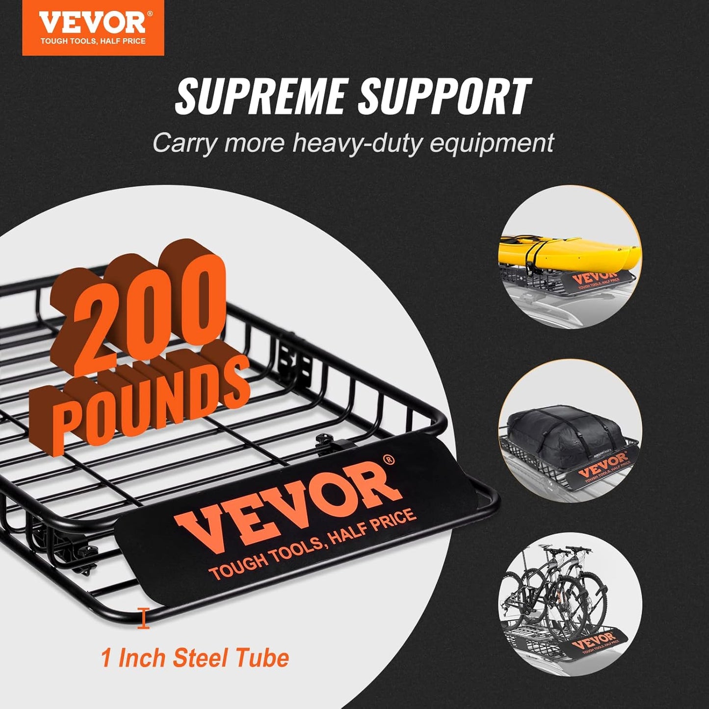 VEVOR Roof Rack Cargo Basket, 51" x 36" x 5" Rooftop Cargo Carrier w/ 15 Cu Ft Waterproof Cargo Bag, 200 LBS Capacity Universal Rack Carrier for SUV, Truck, Pickup