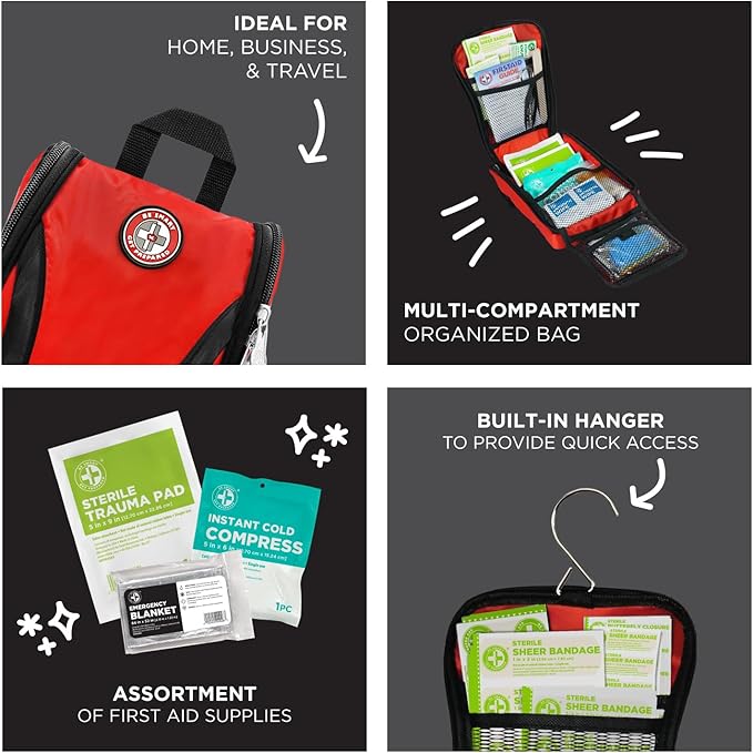 Be Smart Get Prepared's 330 Piece First Aid Kit: Clean, Treat, Protect Minor Cuts, Scrapes. Home, Office, Car, School, Business, Travel, Emergency, Survival, Hunting, Outdoor, Camping & Sports
