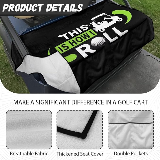 Biyejit Golf Cart Seat Covers with 4 Pockets Golf Cart Seat Towel Blanket Fits 2-Seat Golf Carts, Golf Cart Accessories