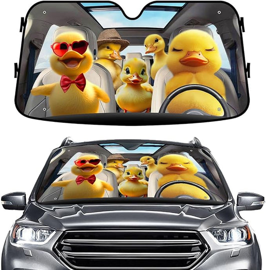 GENANY Cute Duck Group Windshield Sun Shade for Car SUV Truck (55x30 Inches), Sun Shade Windshield, Shades for Front Windows, Spring Car Decor