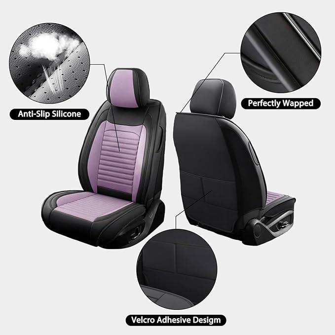 Car Seat Covers Full Set Fit for Toyota Yaris 2007-2020, Premium Faux Leather Car Seat Protector,Breathable Anti-Slip Full Wrapping Edge Seat Covers(Black&Purple,Full Set)