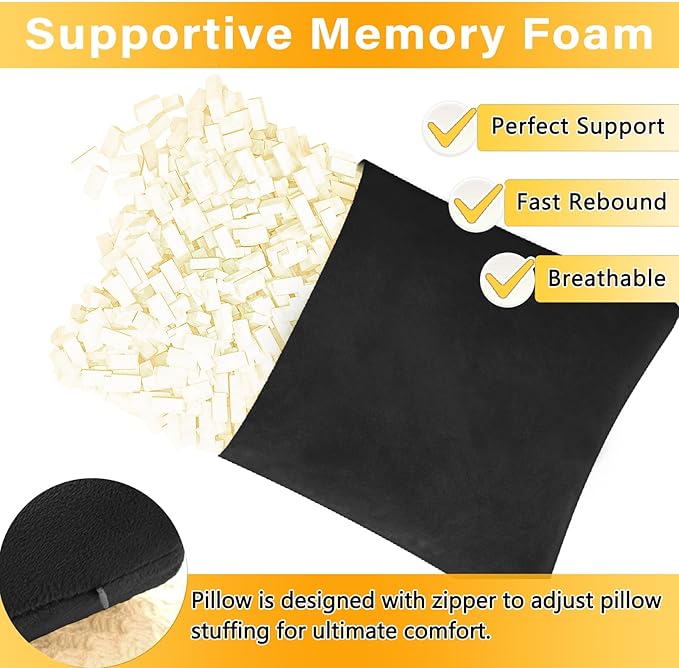 2 Pack Small Pillow, Memory Foam Mini Pillow 11 X 7 Inches for Travel, Sleeping, Nap and Neck, Knee, Lumbar Support, Tiny Cushion for Pet, Dogs (Black)