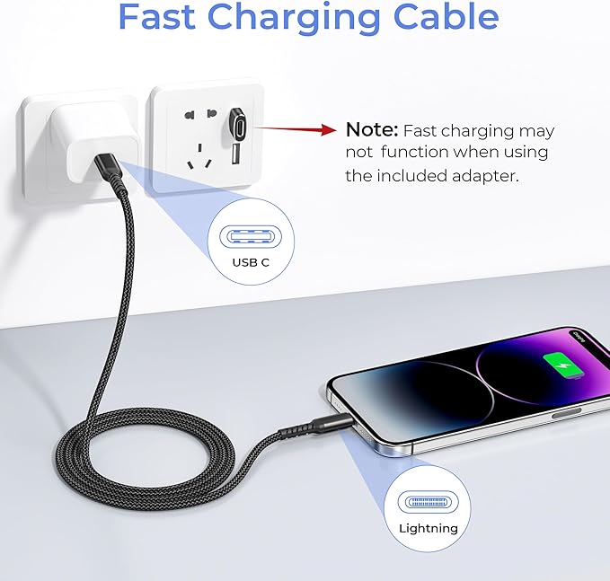 Basesailor USB C to Lightning Charger Cable 3.3FT with USB A Adapter,Type C Power Delivery PD Fast Charging Cord for iPhone 14 13 12 11 Mini Pro Plus,SE,i11,i12,i13 Phone,iPad 9 9th 8 8th Generation