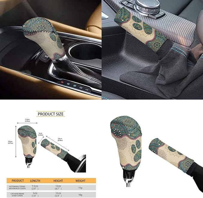 Dog Claw Car Steering Wheel Covers Set Bohemian Print Car Interior Accessories Cup Holder,Handbrake Gear Cover for Vans Truck SUV