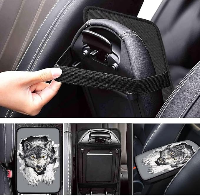 Wolf Print Car Center Console Armrest Cover Pad Universal Decorative Armrest Cover Pad for Truck Sedan SUV, Car Interior Decor Accessories