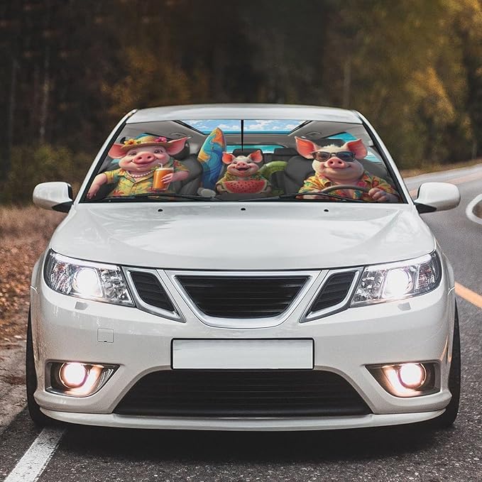 Socira Funny Pig Car Windshield Sunshade Umbrella Foldable Umbrella Sun Shade Windshield Cover Cute Pig Sunshade Car Accessories Blocks Uv Rays Keeps Cool (57" X 30")