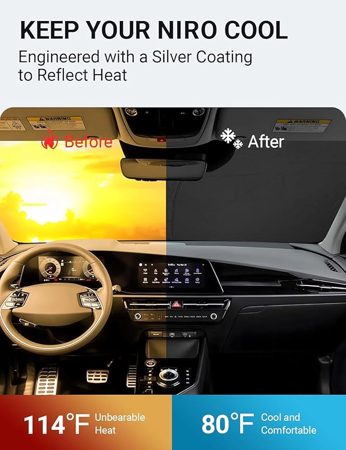 Proadsy 2026 Upgrade Front Windshield Sun Shade Foldable Sunshade Protector Custom Fit 2017-2022 Kia NIRO Accessories