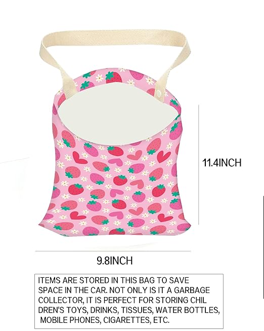 Car Garbage Can, Hanging Car Trash Can for Back Seat Organizer, Cute Strawberry Pattern