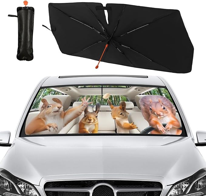 Socira Funny Squirrels Car Windshield Sunshade Umbrella Foldable Visor Umbrella Sun Shade Cover Funny Animal Sunshade Front Window Cover Squirrels Car Accessories Blocks Uv Rays 57" X 30"