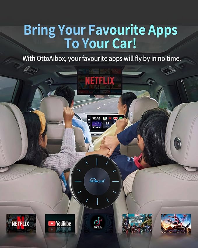 OTTOCAST P3 OttoAiBox - 2024 Android 12 CarPlay AI Box, Wireless CarPlay & Android Auto Adapter, 8GB+128GB, HDMI Output, GPS, Video Viewing YouTube, Netflix, Tiktok, etc