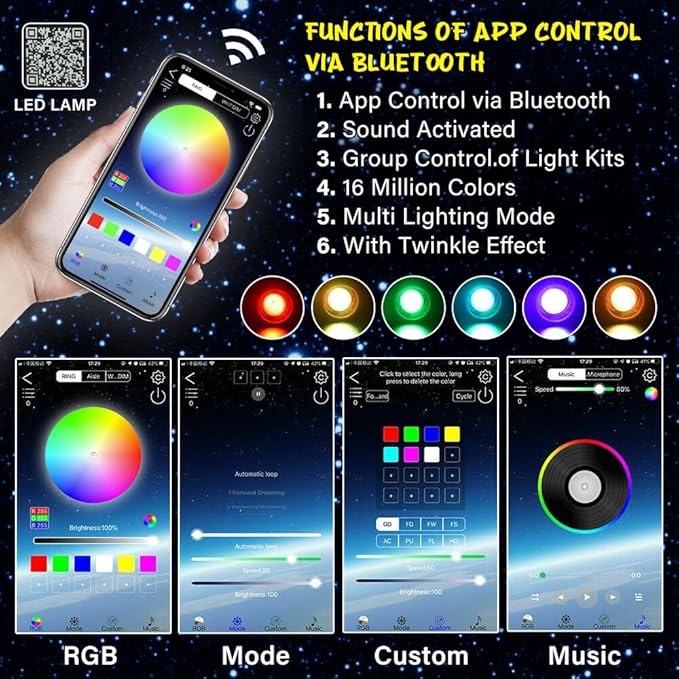 Twinkle Starlight Headliner Kit 500Pcs*0.03in*6.5ft*2m 16W Music/Voice APP/Remote Control Activated Star Light Kit RGBW Fiber Optic Star Roof Lights for Car Theater Game Bed Room Ceiling