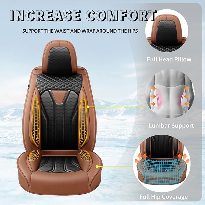 Fit Tucson Car Seat Covers Compatible with Hyundai Tucson 2010-2026, Premium Leather Breathable,Wear Resistant, Airbag Compatible, All-Weather Protection & Full Coverage, Full Set Brown&Black