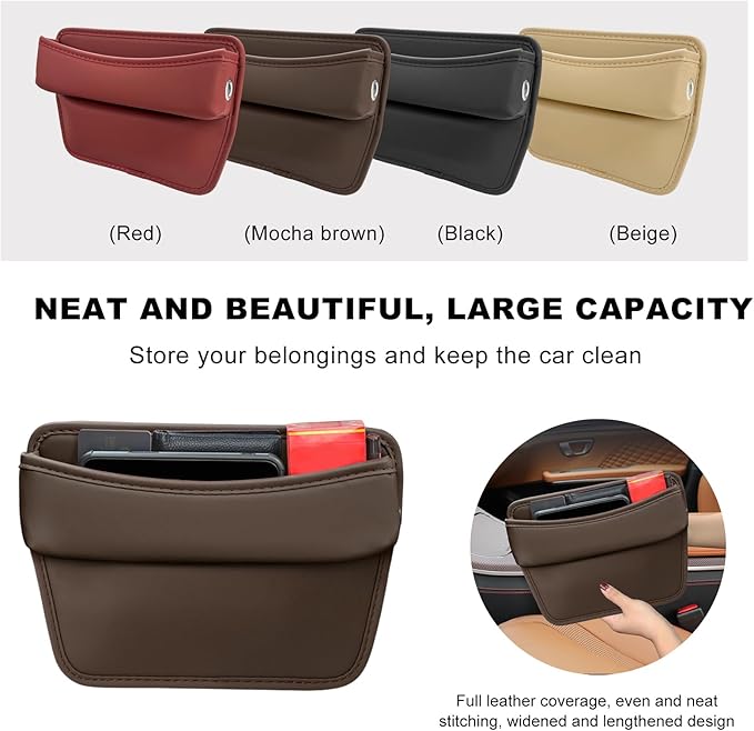 DXNQ Large Capacity Car Seat Gap Filler Organizer, Leather Car Front Seat Slot Storage Box Keeps Car Tidy, Portable Car Seat Gap Filler with 2 Charge Holes for Phones Glasses Keys Cards (Brown)