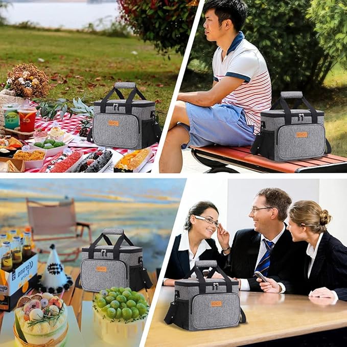 iknoe Insulated Lunch Bag, Foldable 14L Cooler Bag for Men & Women, Leakproof Thermal Design, Great for Office, Picnic, Travel, Lunch Box, Grey New