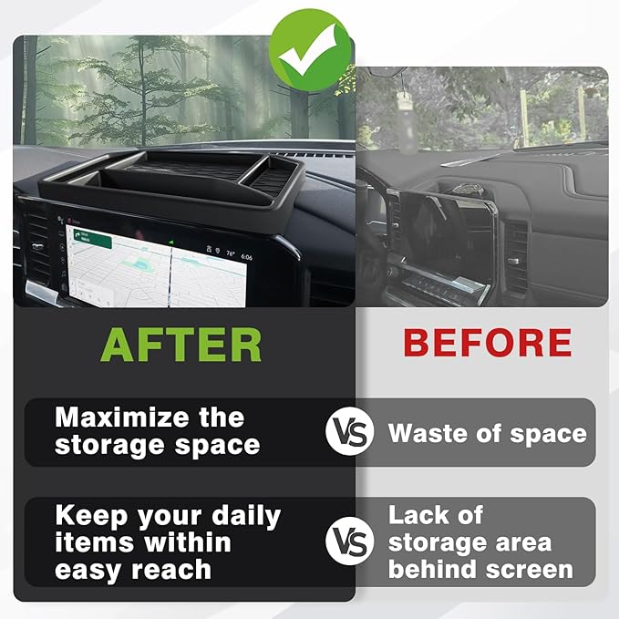 Muslogy Dashboard Organizer Compatible with 2022-2026 Chevy Silverado/GMC Sierra 1500, 2024-2026 2500HD 3500HD Accessories Center Console Organizer Storage Box Mounted Tray (Fit 13.4-inch Screen ONLY)
