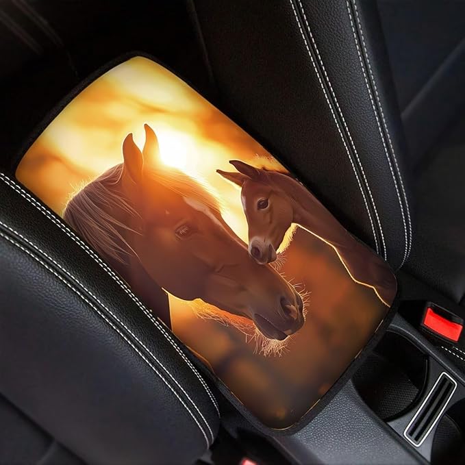 Horse Pattern Auto Center Console Armrest Pad, Soft Armrest Cover Pad for Vehicle, SUV, Truck Car Accessories Interior Decor,Universal Fit