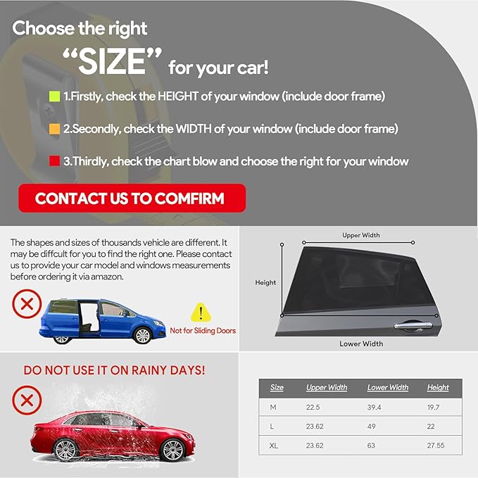 AUGOLA Car Window Shades, 2 Pack Breathable Mesh Side Sun Shades, Stretch Screens for Baby/Camping, Heat Block UV Protection, Back Window Covers for Car, Truck, SUV, Van (XL 63''x28'')
