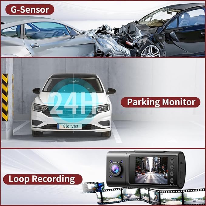3 Channel Dash Cam Front and Rear Inside,Dash Cam pro 2025,Interior Car Camera,2.5K Single Front,Dash Camera for Cars with IR Night Vision,24Hr Parking Monitor 1S Recording,Free 64G Card