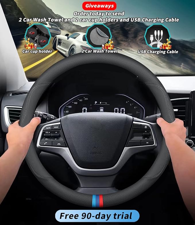 Custom-Fit Mazda Steering Wheel Cover, Premium Leather, Non-Slip, Breathable, D-Style, For Mazda Accessories