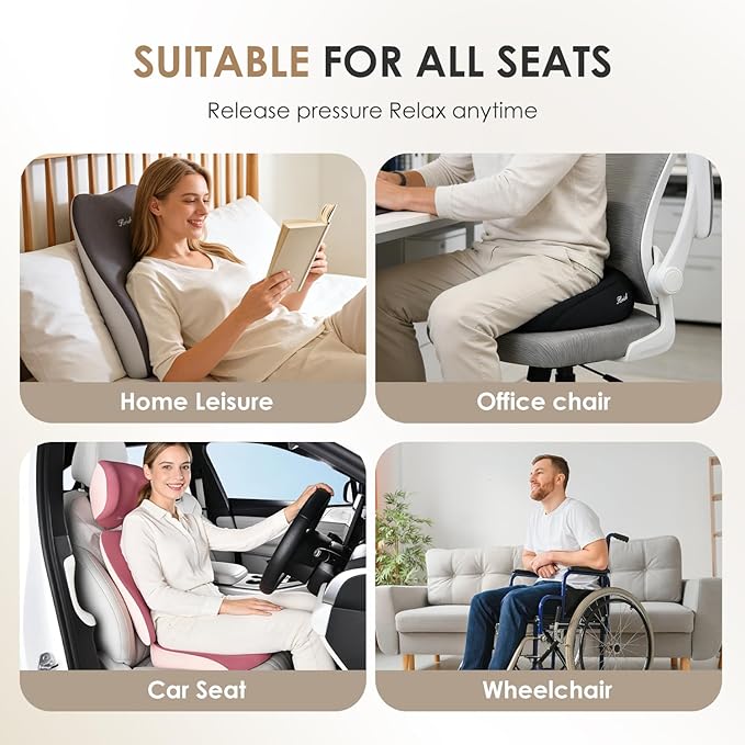 FLORICH Car Seat Cushion & Lumbar Support Pillow & Car Neck Pillow, Ergonomic Memory Foam Driving Seat Cushions for Back & Sciatica Pain Relief, Non-Slip Cushion for Car, Office Chair,Wheelchair-Gray