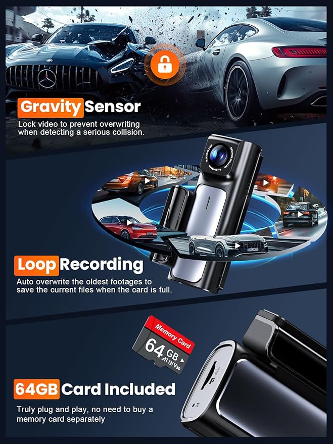 Affver 4K Dash Cam Front and Rear, Built-in 5G WiFi GPS, 64GB Card Included, 3.59'' IPS Screen Dash Camera for Cars, Dual Dashcam with G-Sensor, Loop Recording, WDR, Night Vision, 24H Parking Monitor