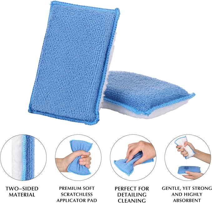 Mudder 12 Pcs Car Interior Scrubbing Sponge 5'' x 3'' Fiber Car Wax Applicator pad Household Cleaning Sponges for Leather Seat Couch Cleaning (Blue White)