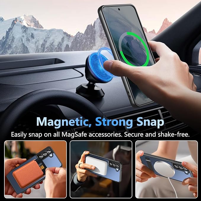 OWKEY for Samsung Galaxy S21 Case with Stand, Magnetic Shockproof Case Fit for Magsafe Translucent Matte Cover for Samsung S21, Black