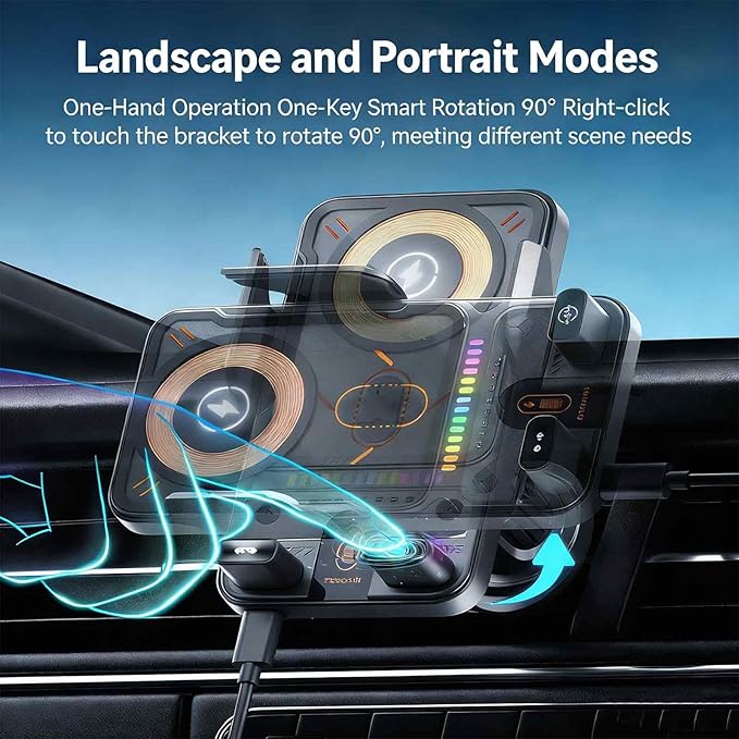 2026 New Cool Car Wireless Fast Charging Holder - Drive Smarter, Charge Faster,15w Universal, Smart Car Holder 360° Rotation, Smart Sensor Open, Switch Between Horizontal Vertical (Black)
