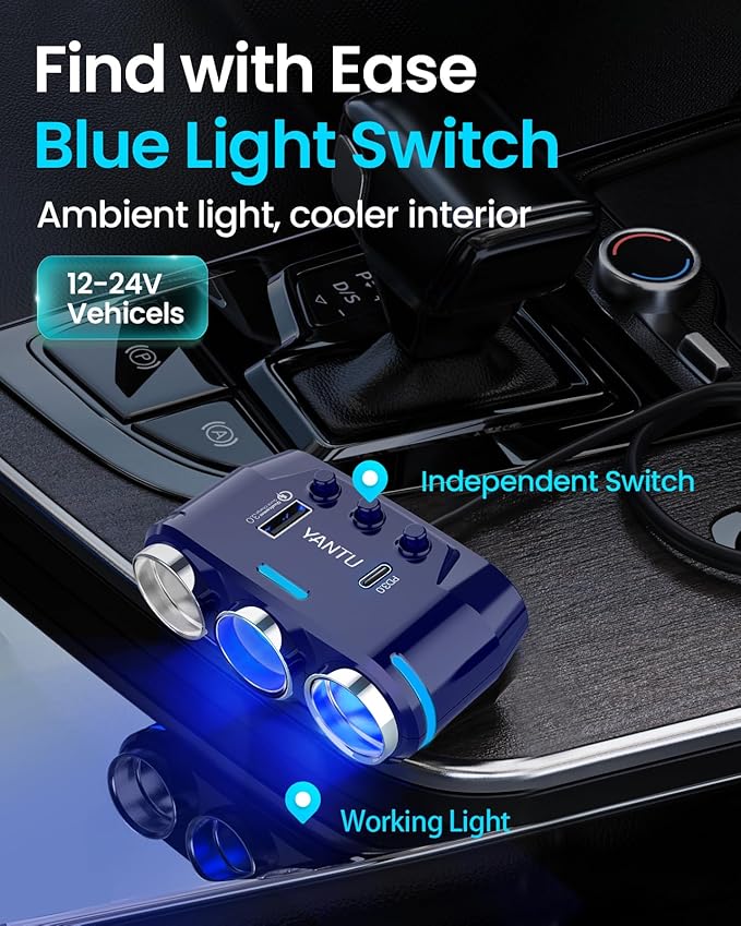 YANTU QC3.0&PD 40W Cigarette Lighter Adapter, 3-Socket 140W Cigarette Lighter Splitter with 12v USB Outlet,Car Charger Adapter with Double/Dual/USB C Charger Multi Port/Plug Outlet for Car Devices