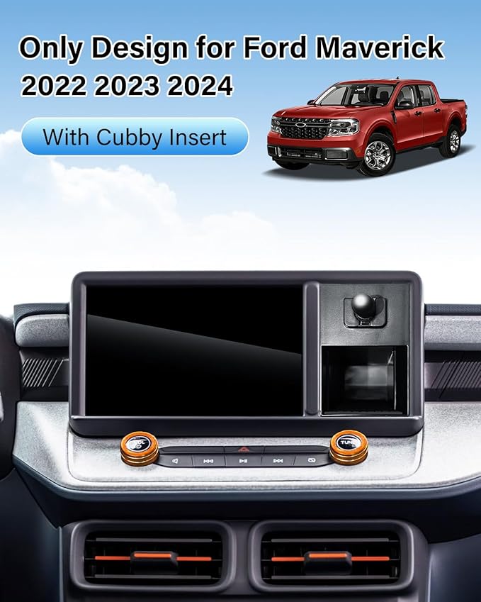 PZK Car Phone Holder for Ford Maverick 2022 2023 2024 Accessories Auto Lock Car Phone Mount with Cubby Insert Stroage Box Trunk Dash Mount Hands Free 360° Rotation