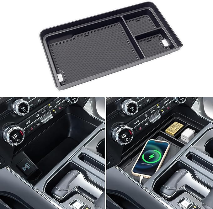 PIMCAR Center Console Organizer for 2021-2025 2026 Ford F150 & 2022-2025 F150 Lightning XLT Pro, Hidden Storage Tray with USB Hole Accessories (Fits into The Open Pocket in Front of The Shifter)