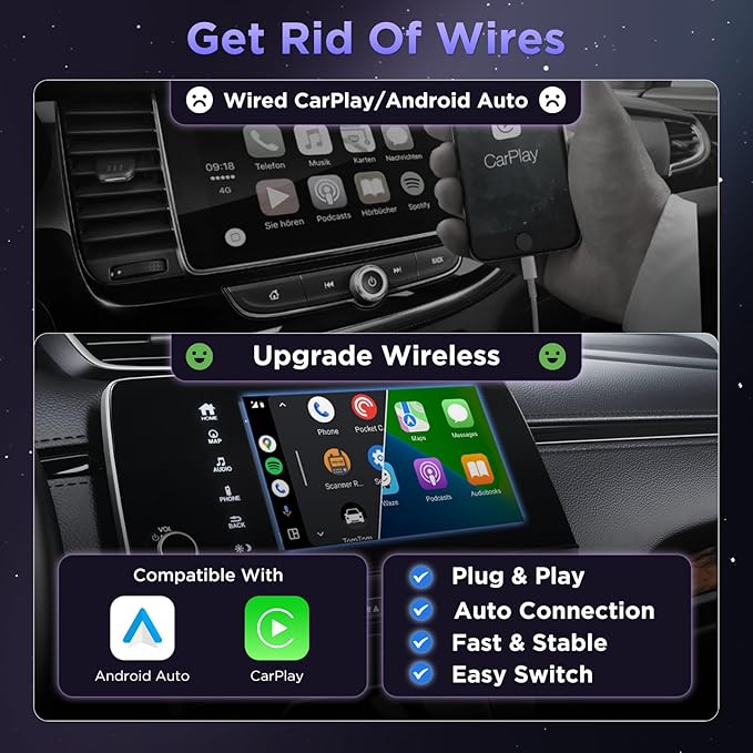MSXTTLY 2in1 Carplay Wireless Adapter Android Auto Wireless Adapter, Mini USB Small Dongle Fast Auto Connect, Car Play Play Plug, for Apple iPhone iOS & Android 11+, OEM Wired Car Model 2017+, Black