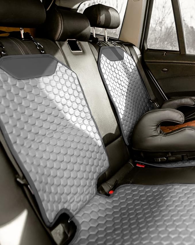 Owleys Set Seat Back Organizer & Car Seat Protector Hexy Waterproof & Non-Slip Protector for Child Car Cushion for Leather and Fabric Seats (Gray)