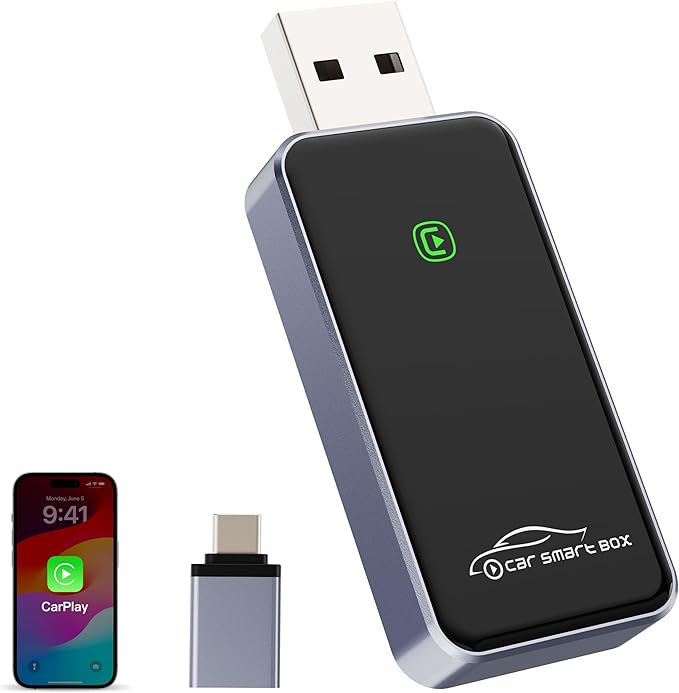 Wireless CarPlay Adapter for Apple iPhone - Convert Factory Wired to Wireless CarPlay Dongle, Plug & Play for iOS 10+ & Wired CarPlay Cars 2016+, USB & Type-C Port