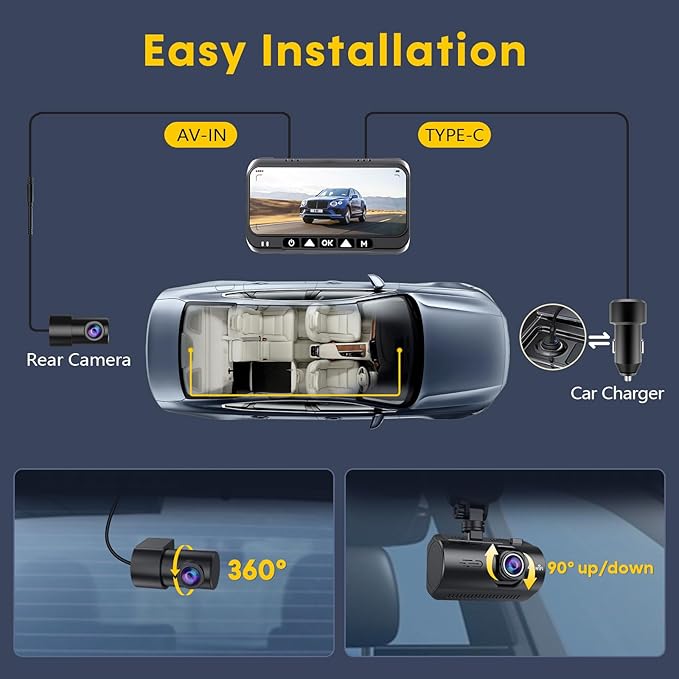 4K+1080P Dash Cam Front and Rear: 15-Min Install 5.8GHz WiFi 20MB/s Fast Download Dual Dash Cameras for Car with GPS - G-Sensor WDR/HDR Super Night Vision 24H Parking Mode by Befumly
