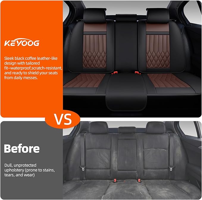 Universal 5-Seater Waterproof Breathable Nappa Leather Car Seat Covers Full Set, Compatible with Hyundai Tucson Sonata, Jeep Renegade, Honda HR-V, Fit Front Rear Seats Most Sedans SUV Black Brown