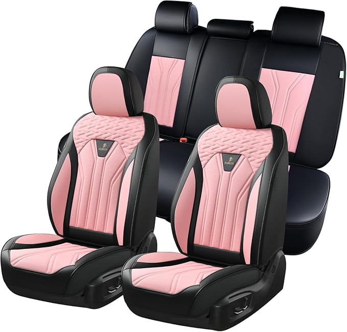 FLORICH Leather Seat Covers Pink Car Seat Covers Full Set Car Seat Protectors 5 Seats Driver Seat Covers Fit for Most Cars Trucks SUV