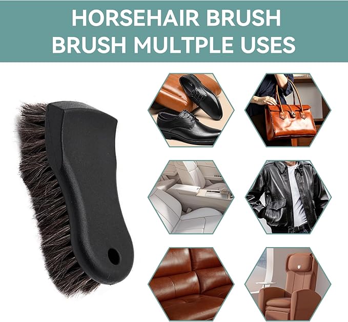 Upholstery Brush Set, Horse Brush Set, Convertible Top Brush, Cleaning Brush for Leather,Carpet, Car and Long Bristle Horse Hair Car Cleaning Brush for Car Interior Leather Seat and Home Furniture