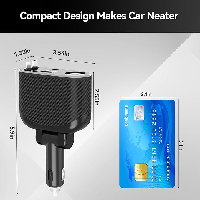 Car Cigarette Lighter Splitter Charger, Fast Car Phone Charger with 1-Socket(100W) Charging Adapter and USB C Coiled Cable for iPhone 17 16 15, Galaxy S25 Ultra/iPad/GPS/Dash Cam/Laptop