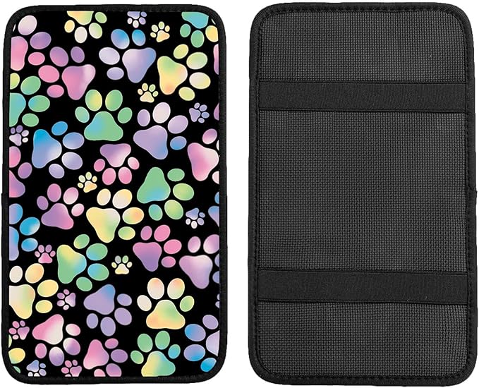 Universal Car Center Console Cushion Pad,Dog Paw Print 2 Car Armrest Pad Car Armrest Seat Box Cover Protector for Most Vehicle, SUV, Truck, Car
