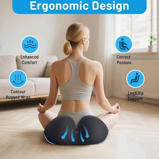 Seat Cushion, Memory Foam Office Chair Cushions, Ergonomic Curved Design for Sciatica, Tailbone, Coccyx, Seat Support for Car, Desk Chair, Wheelchair, Enhances Long Sitting Comfort (Grey)
