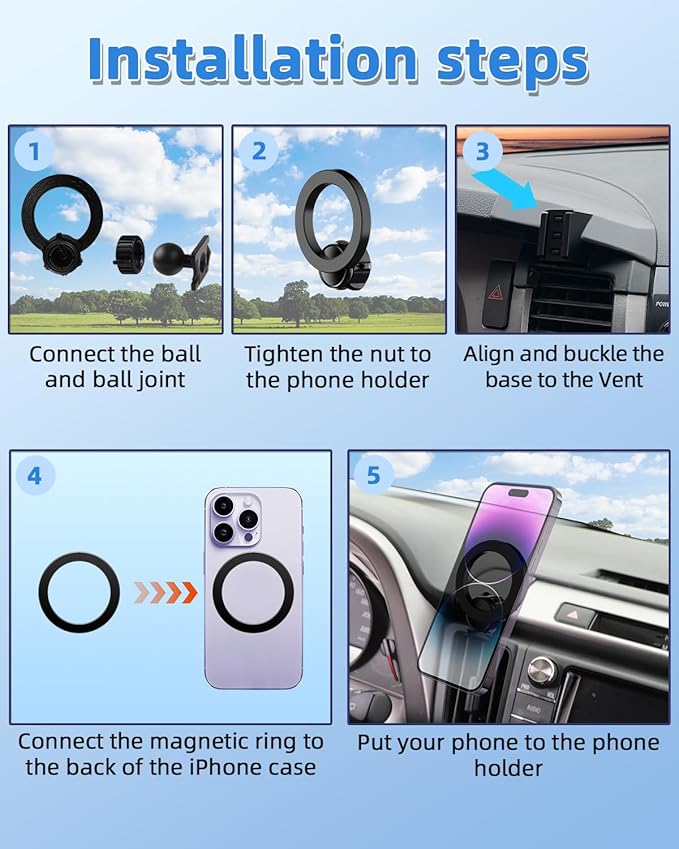 PZK Car Phone Mount for Toyota Tundra 2007 2008-2011 2012 2013 /Sequoia 2008-2011 2012 2013 Accessories Custom Air Vent Phone Holder Magnetic Hands Free 360° Rotation Cell Phone Automobile Cradles