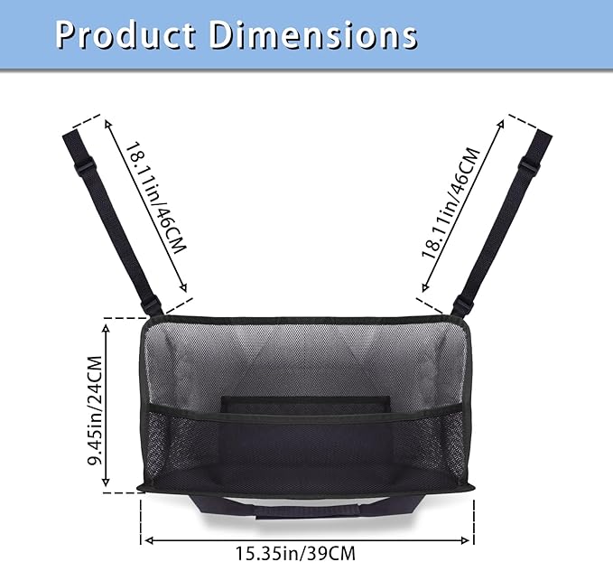 Car Storage Bag, Auto Net Pocket Handbag Holder, Driver Storage Netting Pouch for Document Phone Tissue Purse Storage, Organizer Mesh Bag Between Two Seats, Backseat Pets Barrier, Black