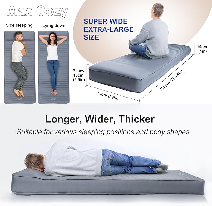 Origem Self Inflating Sleeping Pad with Electric Pump, 4" Ultra-Thick Camping Mattress, Foam Campinging Mat for Tent, Camping,Traveling and Car, Easy to Inflate and Deflate (Grey)