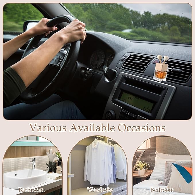 Zubebe 60 Pcs Car Diffuser Bottles Empty Bulk Vent Clip Car Air Freshener Diffuser for Essential Oil Perfume Glass Bottle with Wooden Caps Stick Fragrance Ornament (Clear)
