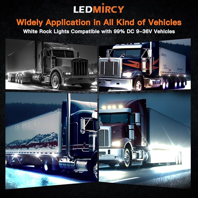 LEDMIRCY Pure White Rock Lights Kit with Switch Wire Harness 12PCS LED Rock Lights White for Off Road Trucks ATV UTV SUV RZR Underglow Trail Rig Light High Power Under Body Waterproof Shockproof