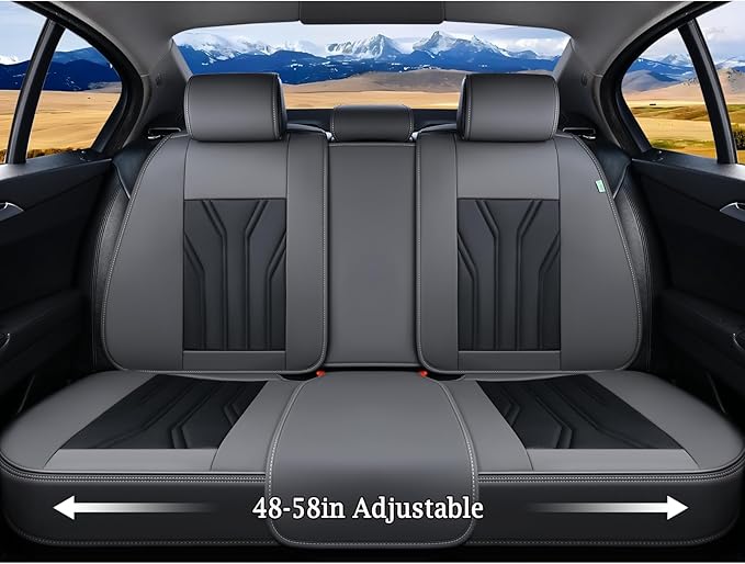FLORICH Leather Seat Covers, Seat Covers Full Set, Car Seat Protectors 5 Seats, Automotive Seat Covers Fit for Most Cars Trucks SUV- Gray&Black