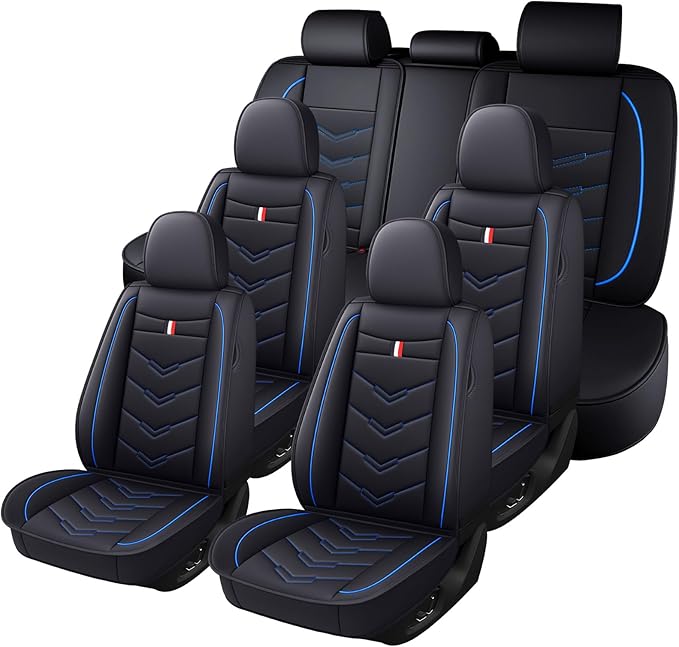 Car Seat Cover 7 Seats for Hyundai Palisade 2020-2025, Durable Wear Resistant Waterproof Sport Seat Cover, Breathable No Odor Premium Leather Vehicle Seat Covers.(Standard,Black Blue)