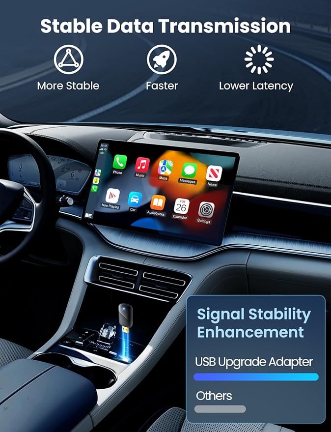 Mini Wireless Carplay and Android auto Adapter with Fastest Connection Car, No Latency Wireless Carplay Adapter, for Cars from 2016 & Phone with iPhone 6 or Above/Android 10+, USB-A/Type-C Black